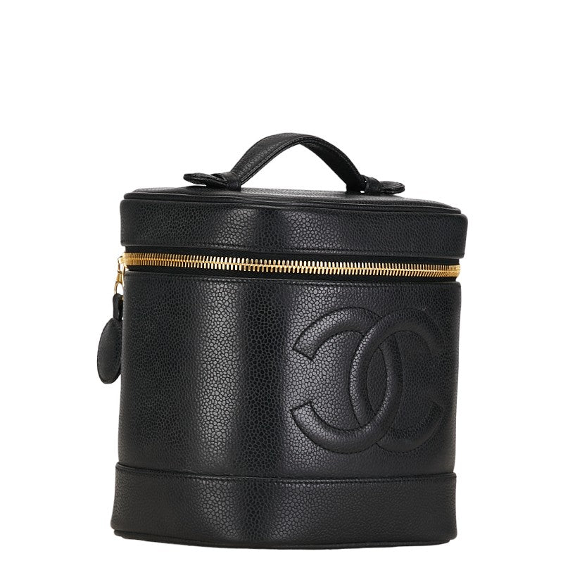 Chanel Caviar Skin Coco Mark Vanity Handbag Black Gold
