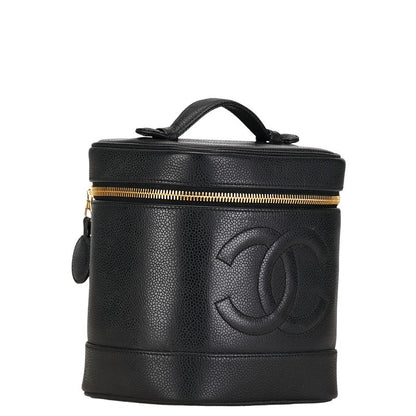 Chanel Caviar Skin Coco Mark Vanity Handbag Black Gold