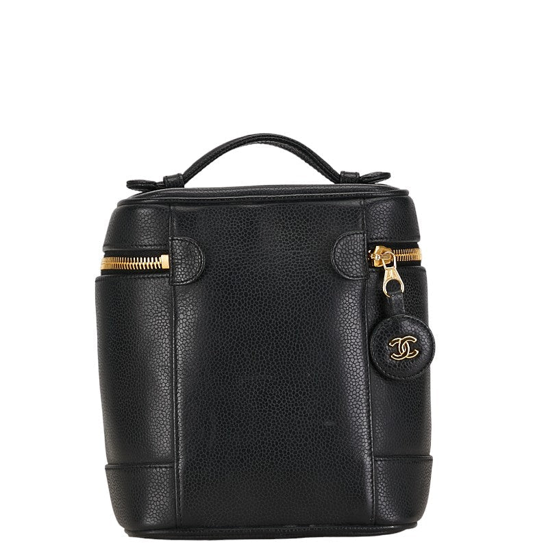 Chanel Caviar Skin Coco Mark Vanity Handbag Black Gold