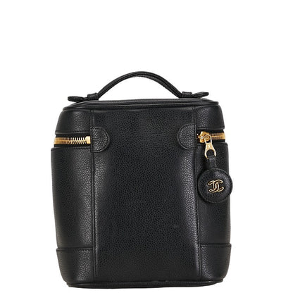 Chanel Caviar Skin Coco Mark Vanity Handbag Black Gold