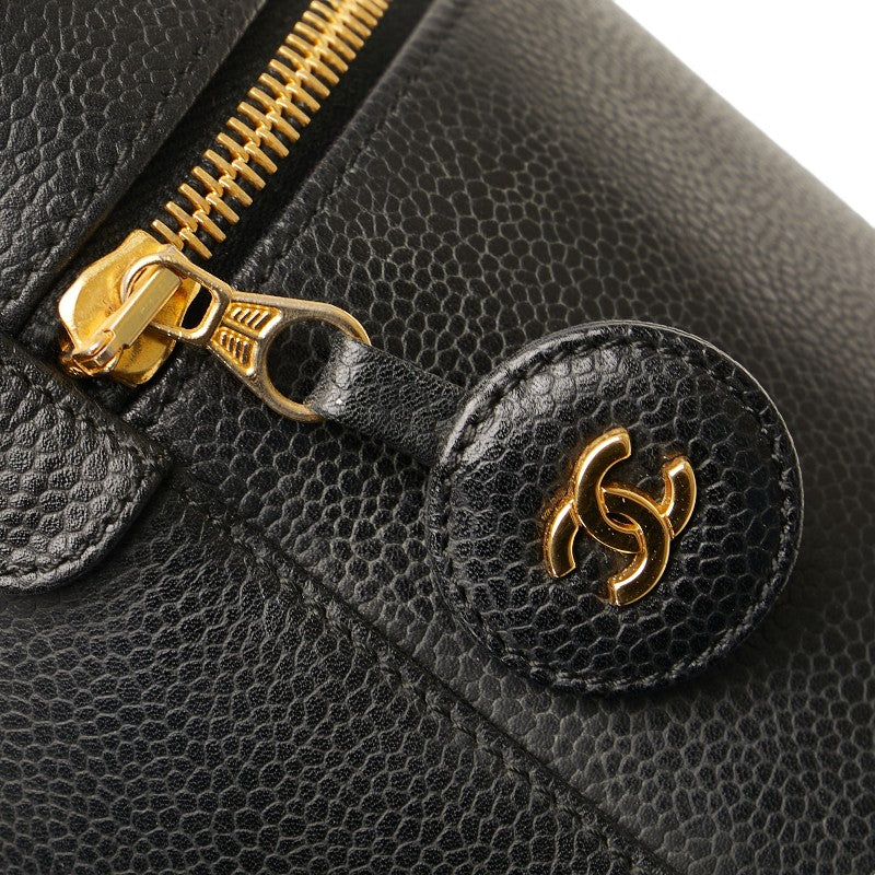 Chanel Caviar Skin Coco Mark Vanity Handbag Black Gold