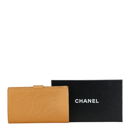 Chanel Caviar Skin Coco Mark Long Wallet Beige in New Condition