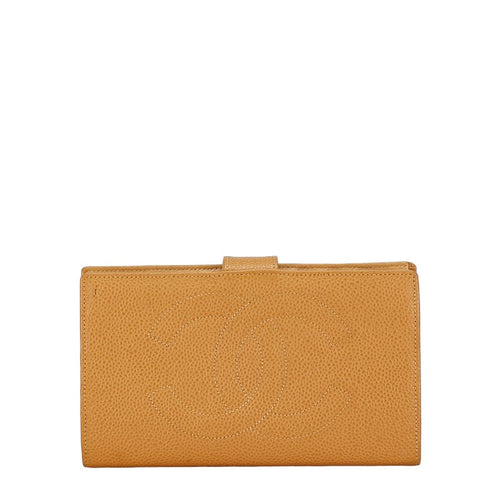 Chanel Caviar Skin Coco Mark Long Wallet Beige in New Condition