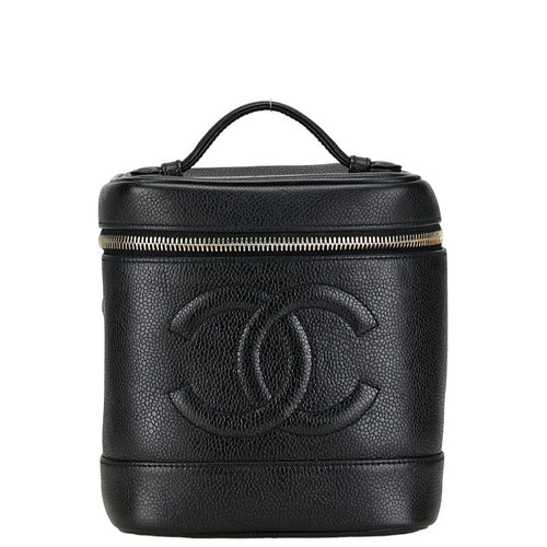 Chanel Caviar Skin Coco Mark Vanity Handbag Black Gold