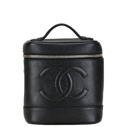 Chanel Caviar Skin Coco Mark Vanity Handbag Black Gold