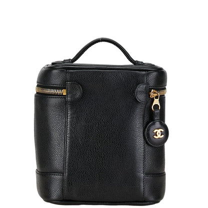 Chanel Caviar Skin Coco Mark Vanity Handbag Black Gold
