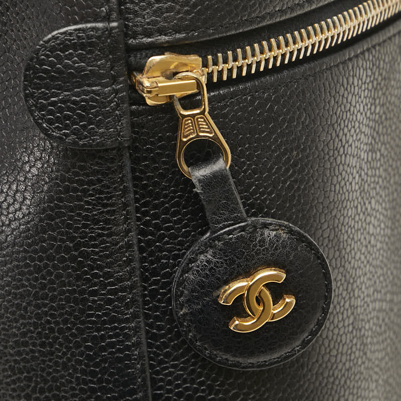 Chanel Caviar Skin Coco Mark Vanity Handbag Black Gold