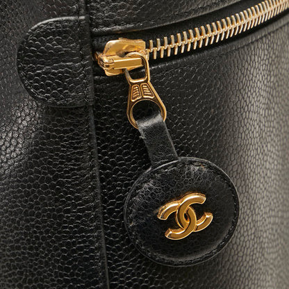 Chanel Caviar Skin Coco Mark Vanity Handbag Black Gold