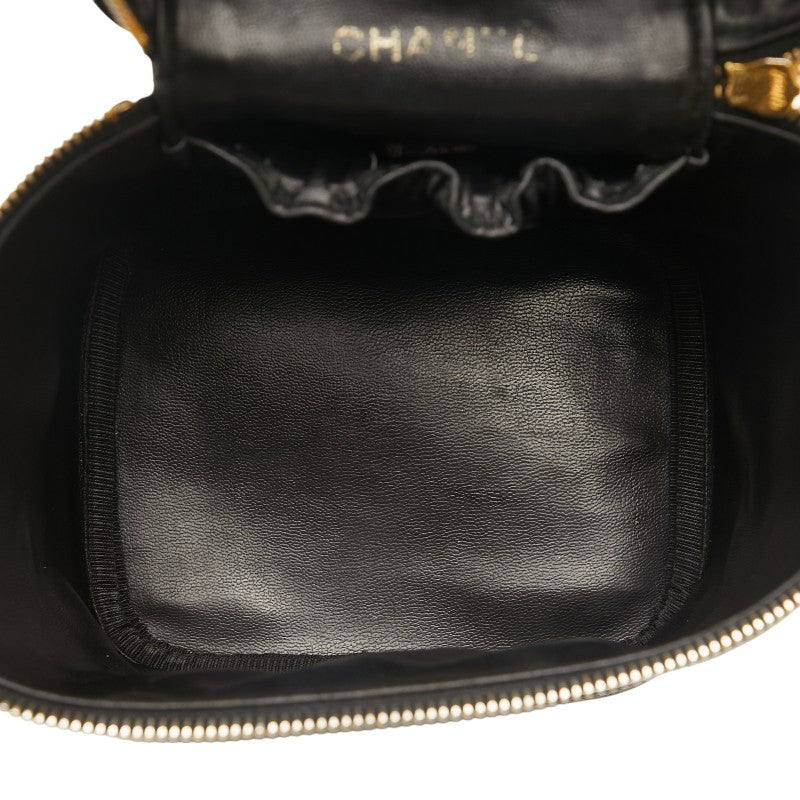 Chanel Caviar Skin Coco Mark Vanity Handbag Black Gold