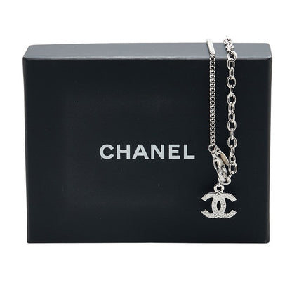 Chanel Coco Mark Long Chain Necklace Silver