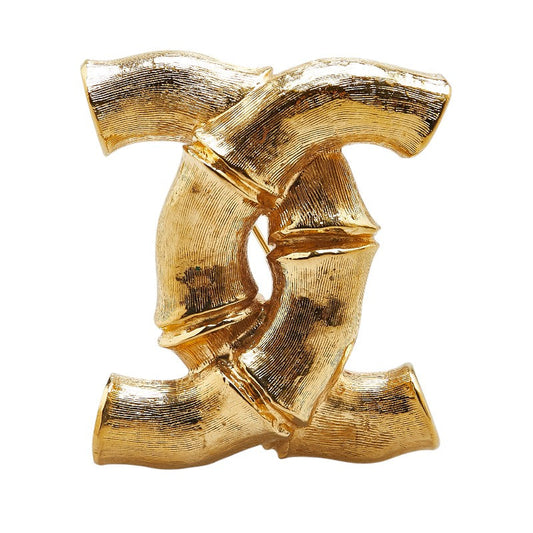 Chanel Bamboo Motif Coco Mark Brooch Gold
