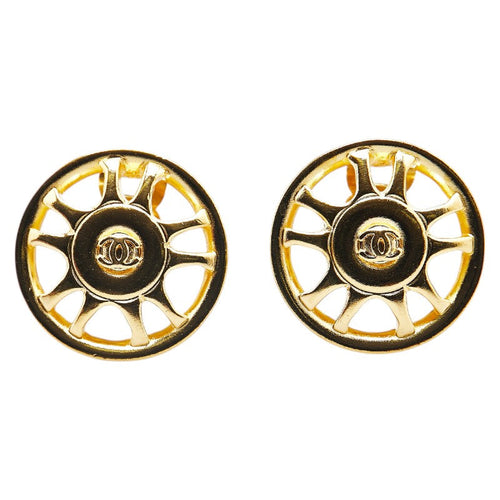 Chanel Vintage Coco Mark Round Earrings Gold