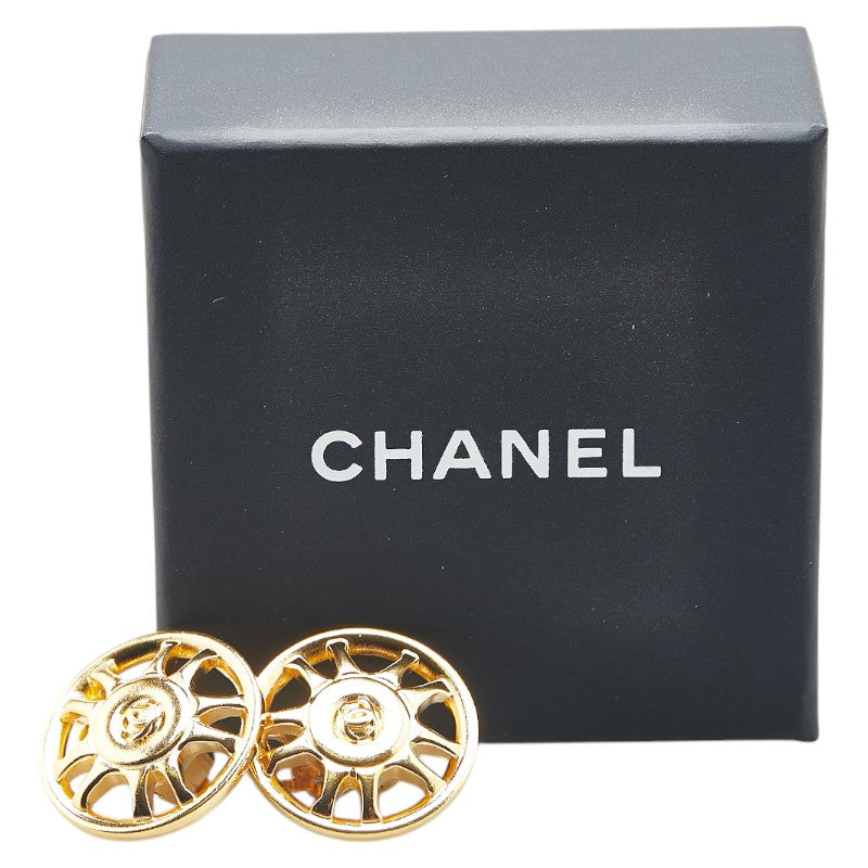 Chanel Vintage Coco Mark Round Earrings Gold
