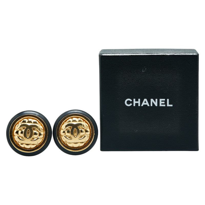 Chanel Matelasse Coco Mark Earrings Gold Black