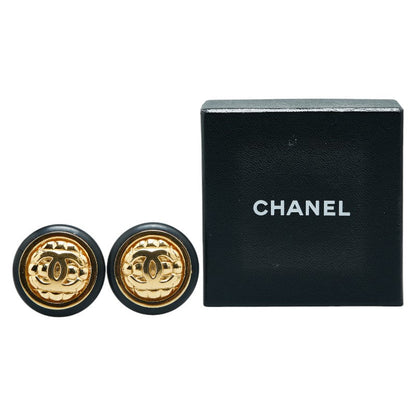 Chanel Matelasse Coco Mark Earrings Gold Black