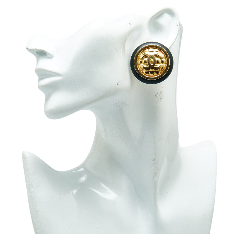 Chanel Matelasse Coco Mark Earrings Gold Black