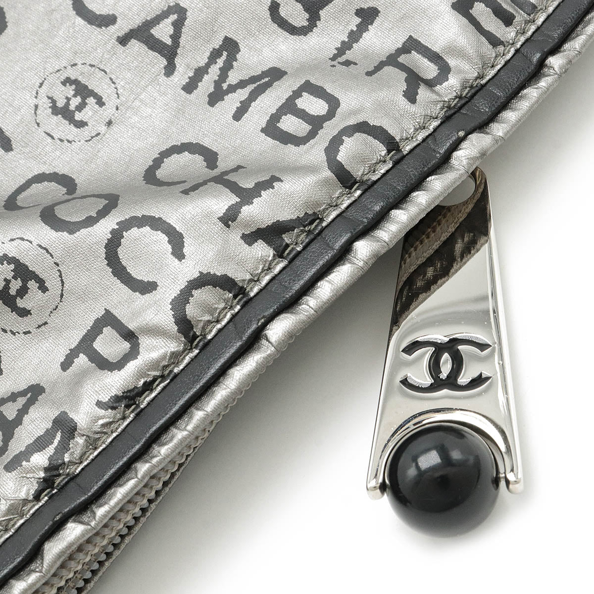 Chanel Nylon Logo Tote Bag Silver A46113