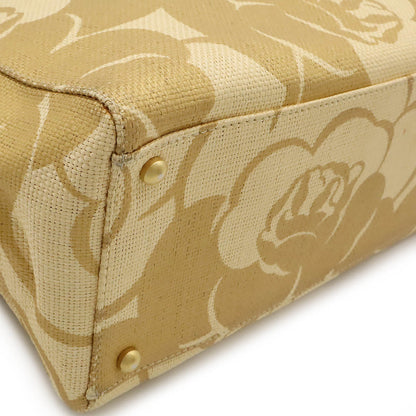 Chanel Camellia Straw Leather Tote Bag