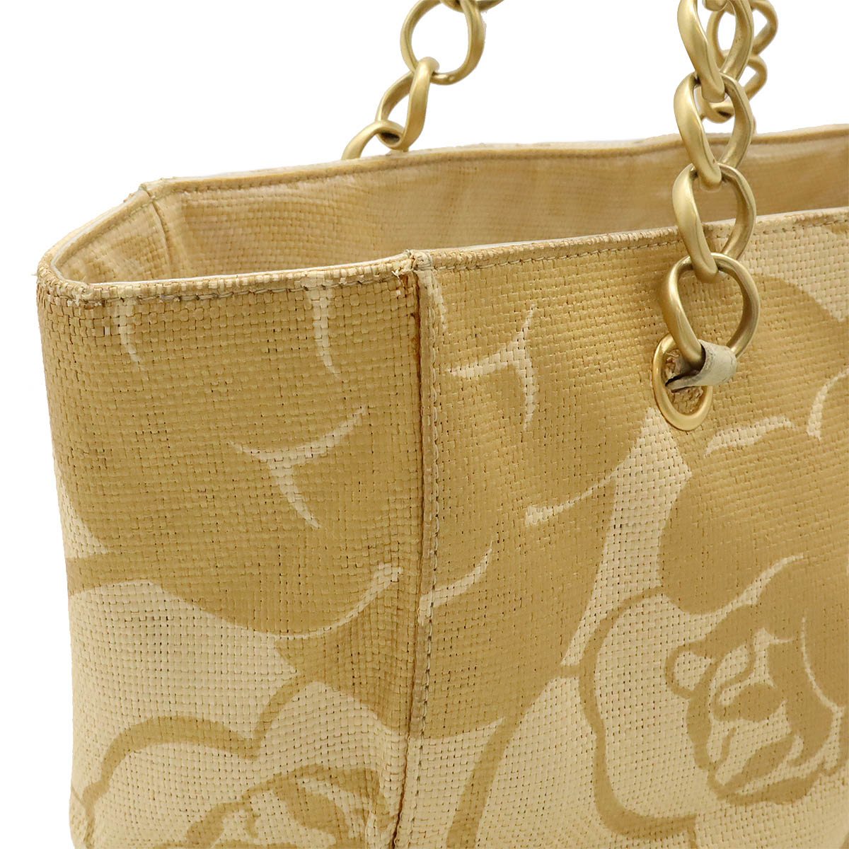 Chanel Camellia Straw Leather Tote Bag