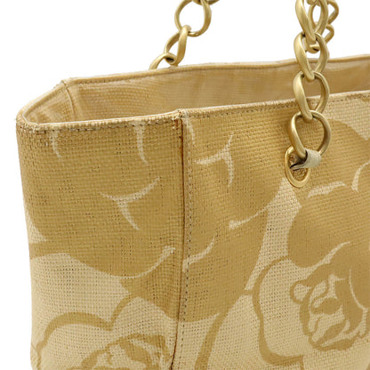 Chanel Camellia Straw Leather Tote Bag