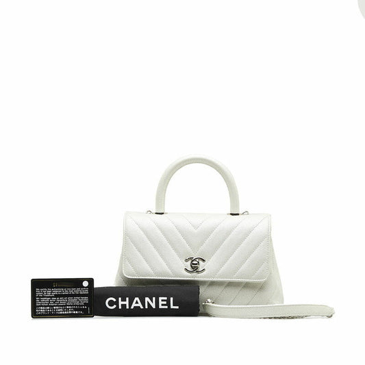 Chanel Chevron V-Stitch Coco Handle Caviar Skin Handbag