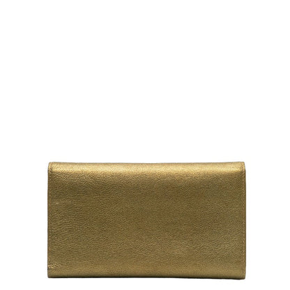 Chanel Leather Tri-Fold Wallet Metallic Khaki