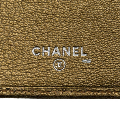 Chanel Leather Tri-Fold Wallet Metallic Khaki