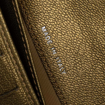 Chanel Leather Tri-Fold Wallet Metallic Khaki