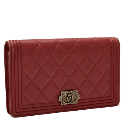 Chanel Boy Long Wallet Wine Red Leather