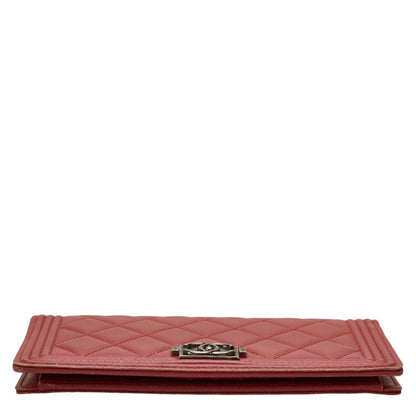 Chanel Boy Long Wallet Wine Red Leather