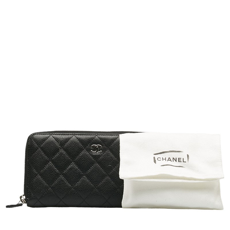 Chanel Caviar Skin Matelasse Coco Mark Round Zipper Long Wallet