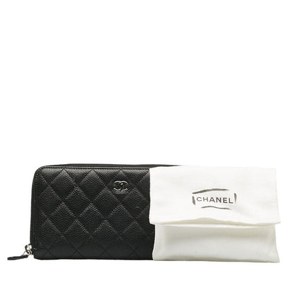 Chanel Caviar Skin Matelasse Coco Mark Round Zipper Long Wallet