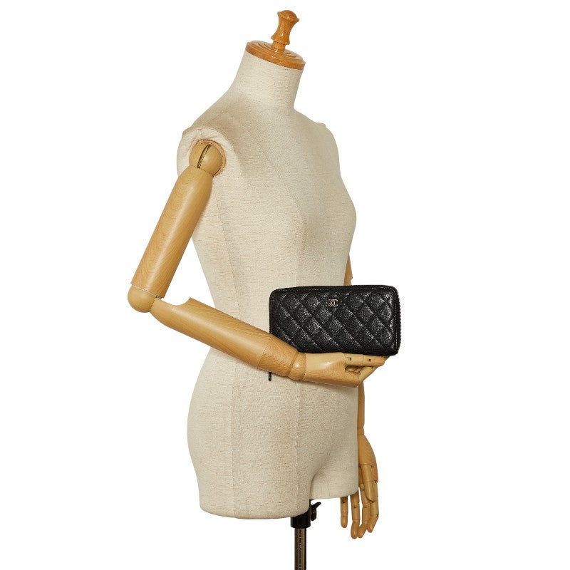 Chanel Caviar Skin Matelasse Coco Mark Round Zipper Long Wallet
