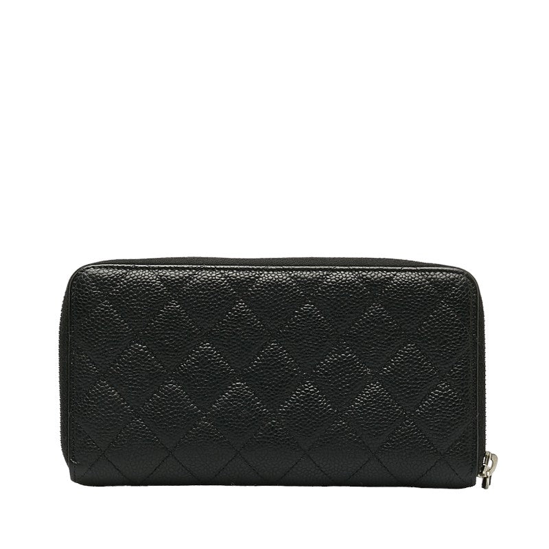 Chanel Caviar Skin Matelasse Coco Mark Round Zipper Long Wallet