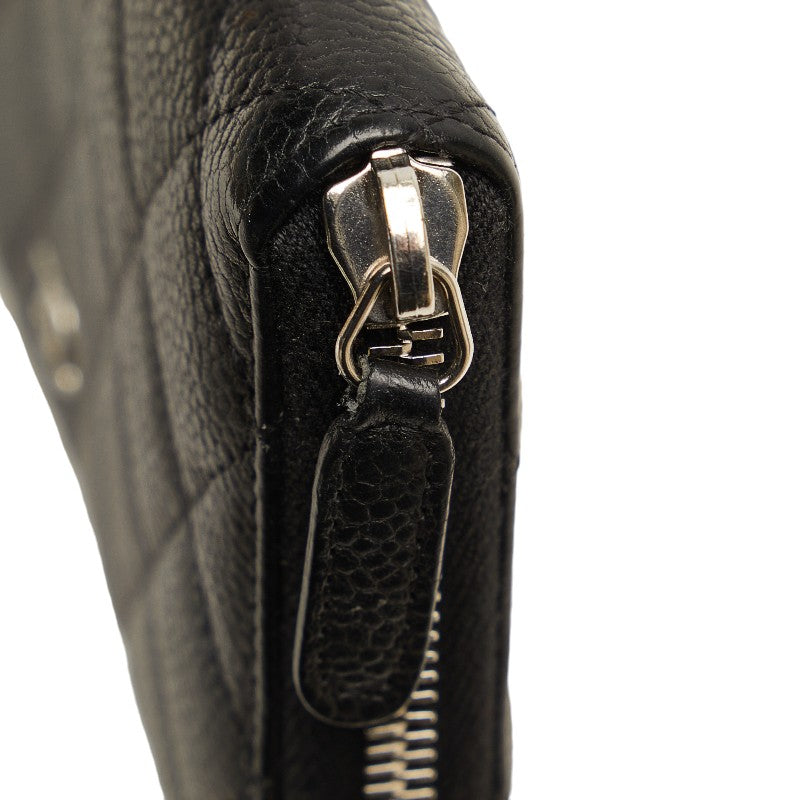 Chanel Caviar Skin Matelasse Coco Mark Round Zipper Long Wallet