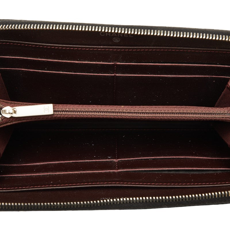 Chanel Caviar Skin Matelasse Coco Mark Round Zipper Long Wallet