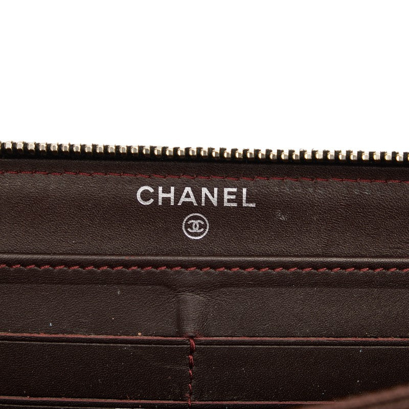 Chanel Caviar Skin Matelasse Coco Mark Round Zipper Long Wallet