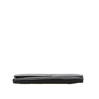 Chanel Camellia Matelasse GINZA Medium Compact Wallet Black Leather