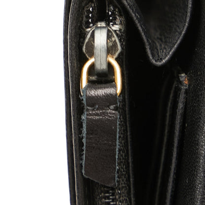 Chanel Camellia Matelasse GINZA Medium Compact Wallet Black Leather