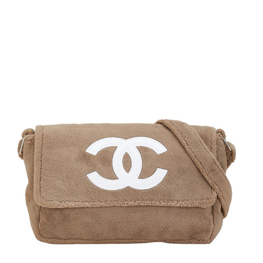 Chanel Coco Mark Shoulder Bag Beige White Pile