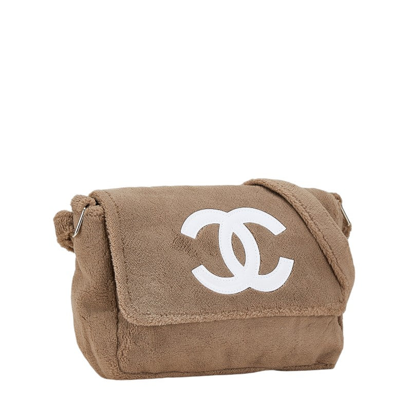 Chanel Coco Mark Shoulder Bag Beige White Pile