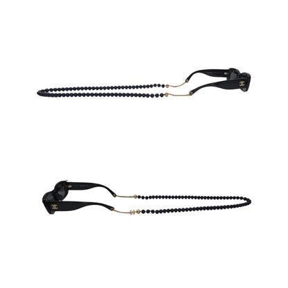 Chanel 5488-A Black Rectangle Sunglasses w/ Bead Chain