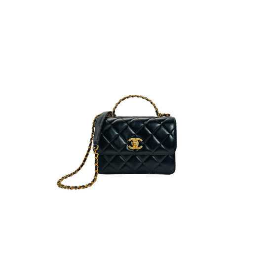 Chanel Woven Top Handle CC Rectangular Black Flap Bag