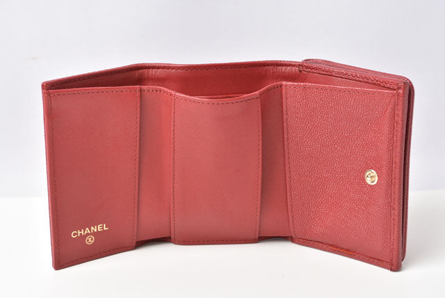 Chanel Caviar Skin Mini Trifold Wallet Dark Red