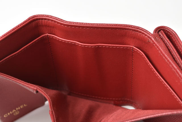 Chanel Caviar Skin Mini Trifold Wallet Dark Red