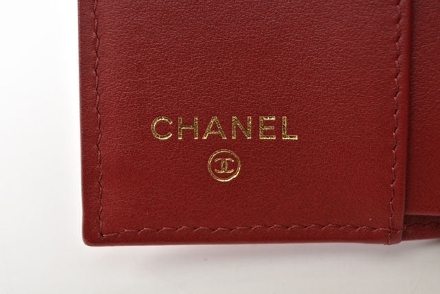 Chanel Caviar Skin Mini Trifold Wallet Dark Red