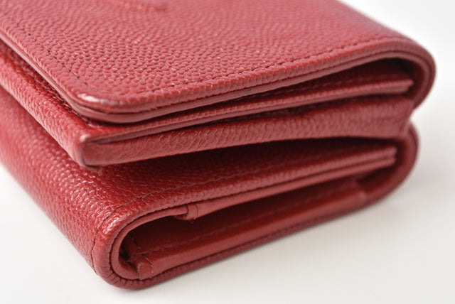 Chanel Caviar Skin Mini Trifold Wallet Dark Red