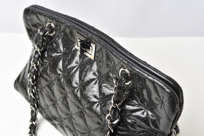 Chanel Patent Leather Tote Bag Vintage Quilted Black