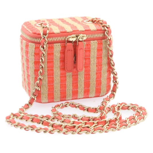 CHANEL Vanity Chain Shoulder Pouch Hemp Pink CC knn023