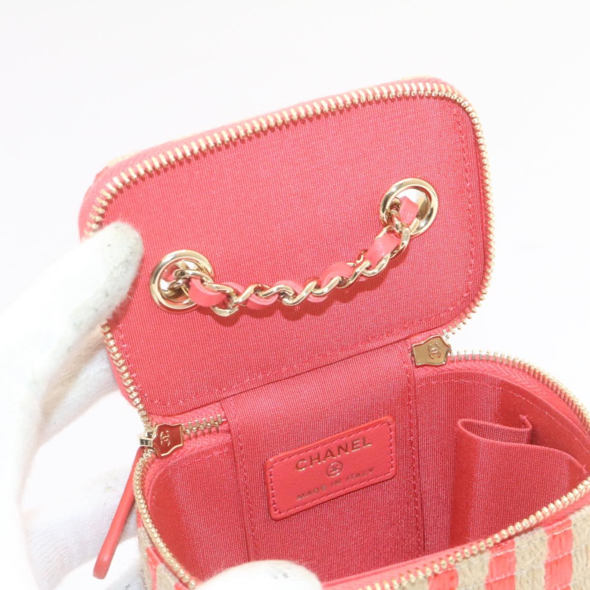 CHANEL Vanity Chain Shoulder Pouch Hemp Pink CC knn023